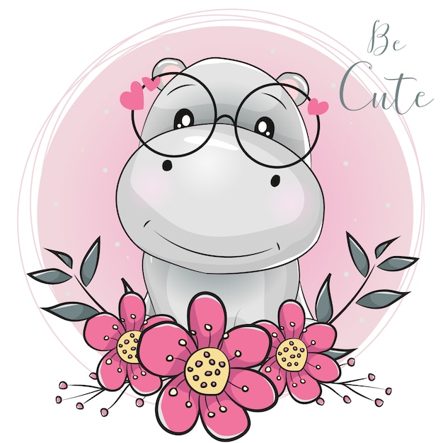 Download Premium Vector | Cute cartoon hippo with flowers with pink ...