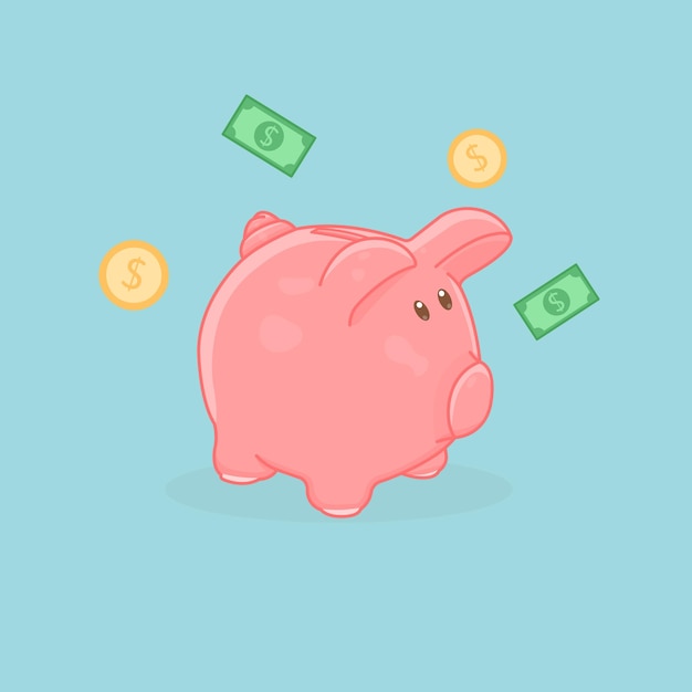 Premium Vector | Cute cartoon illustration of a pink pig piggy bank ...