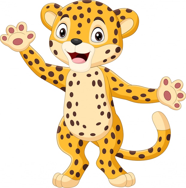 Premium Vector | Cute cartoon leopard waving hand