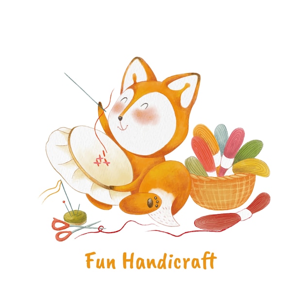Download Cute cartoon little fox with embroidery | Premium Vector