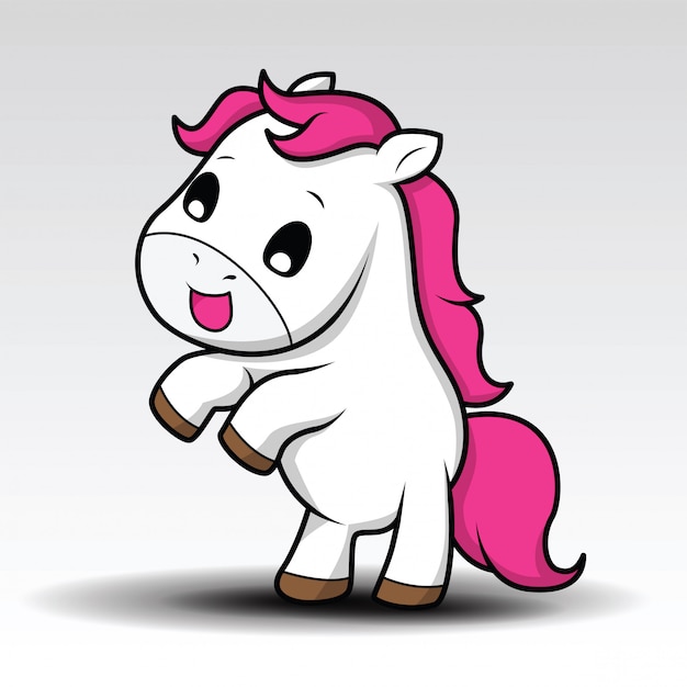 Cute cartoon little white baby horse with pink hair ...