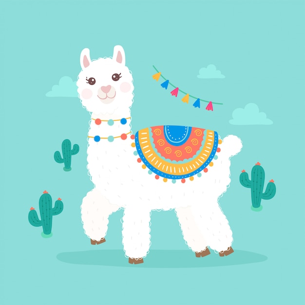 Premium Vector | Cute cartoon llama alpaca illustration