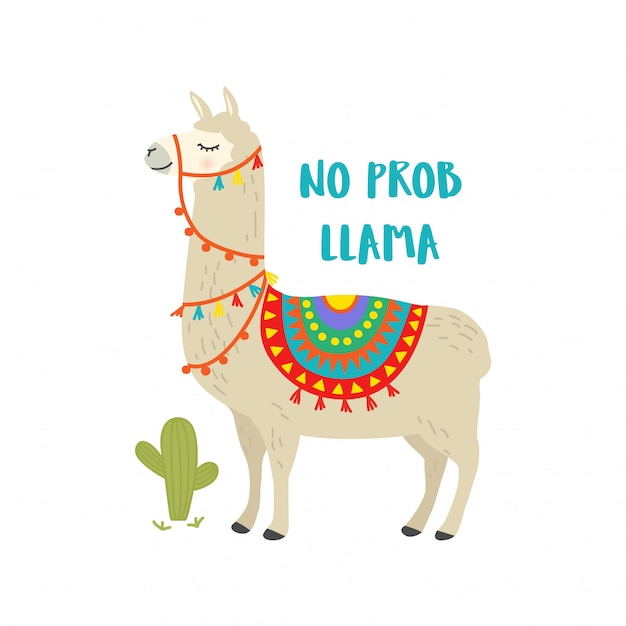 Cute cartoon llama character with motivational quote ...