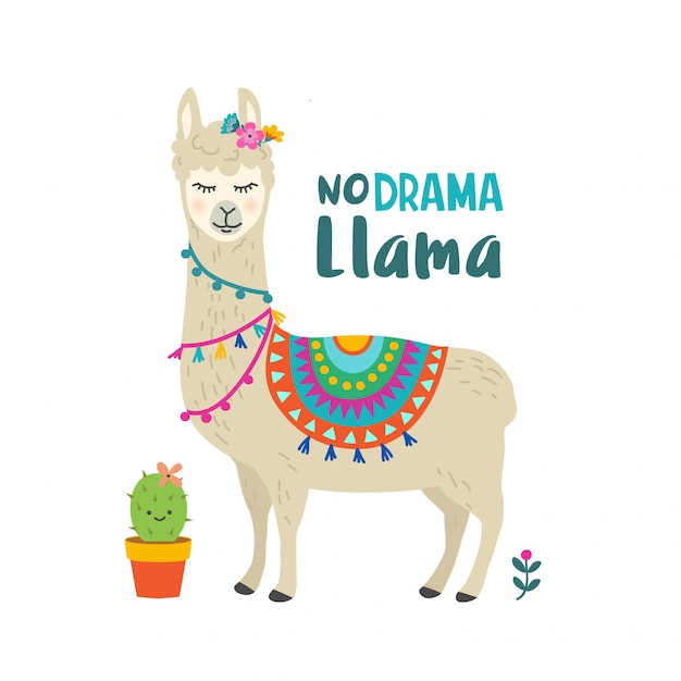 Premium Vector | Cute cartoon llama character with motivational quote