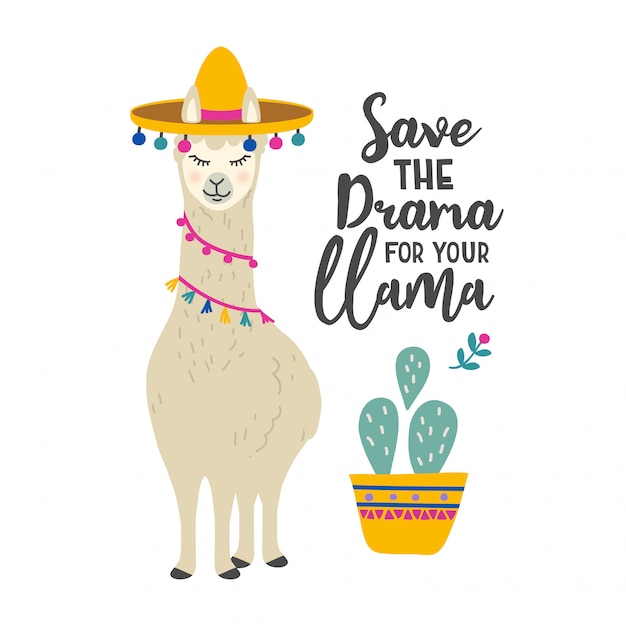 Premium Vector | Cute cartoon llama character with motivational quote