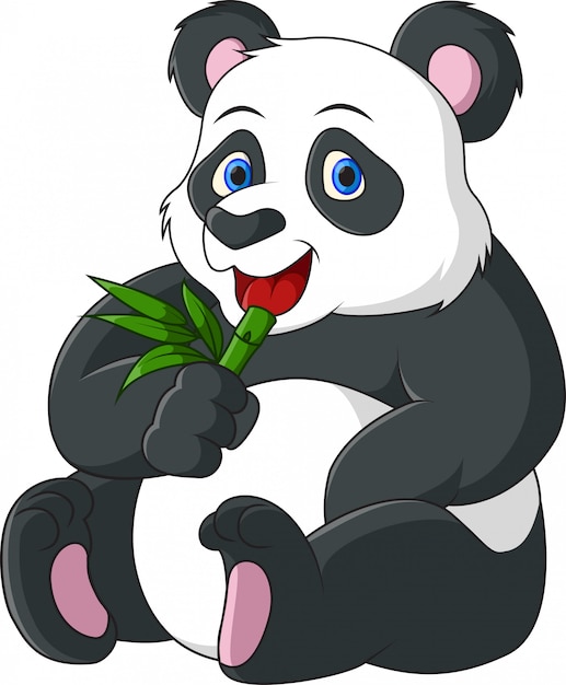 Premium Vector | Cute cartoon panda eating bamboo