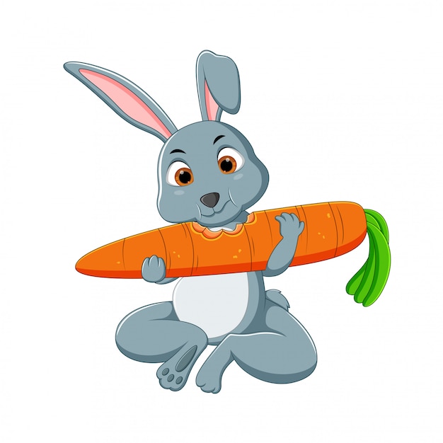 Premium Vector Cute Cartoon Rabbits Eat Carrots