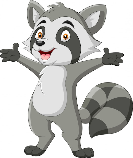 Premium Vector | Cute cartoon raccoon waving hand