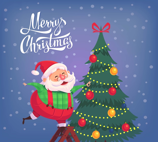 Santa Claus Decorating Christmas Tree Cartoon Clipart Vector - Riset