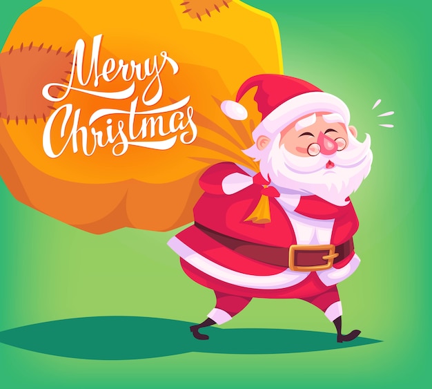 Premium Vector Cute Cartoon Santa Claus Delivering Gifts In Big Bag