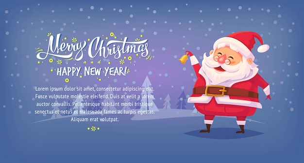 Premium Vector | Cute cartoon santa claus ringing bell and smiling