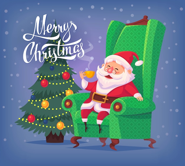 Premium Vector Cute cartoon santa claus sitting in chair drinking tea