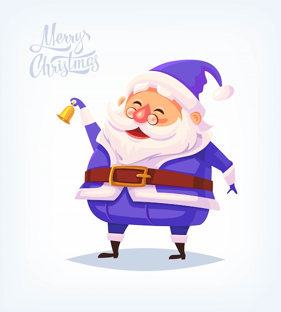 Download Cute cartoon santa claus wearing blue costume ringing bell and smiling merry christmas ...