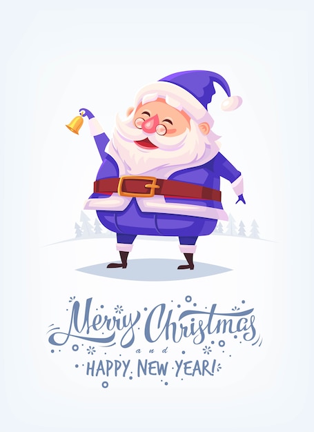 Download Cute cartoon santa claus wearing blue costume ringing bell and smiling merry christmas ...