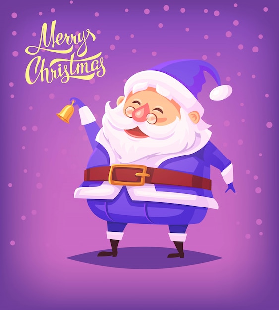 Download Premium Vector | Cute cartoon santa claus wearing blue costume ringing bell and smiling merry ...