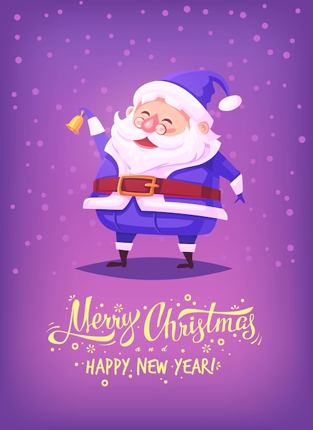 Download Cute cartoon santa claus wearing blue costume ringing bell and smiling merry christmas ...