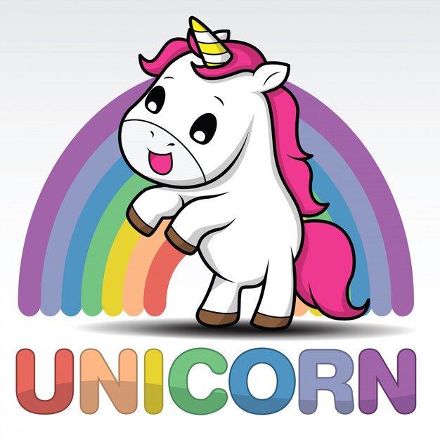 Cute cartoon smiling unicorn on a white background Vector | Premium ...