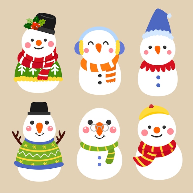 Premium Vector Cute Cartoon Snowman Collection Chistmas Concept