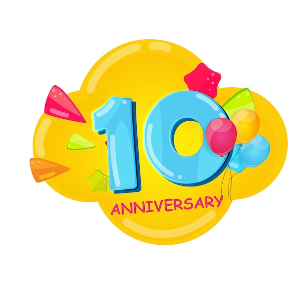 Cute cartoon template 10 years anniversary Vector | Premium Download