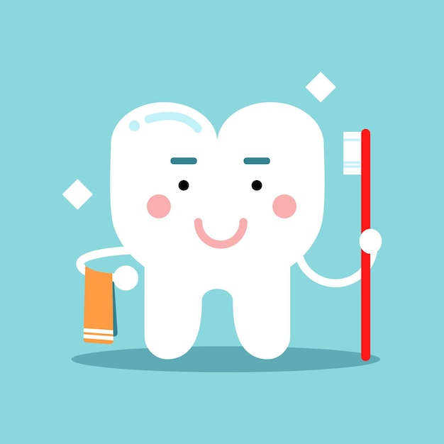 Premium Vector | Cute cartoon tooth character brushing and holding ...