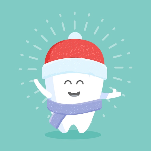 Cute cartoon tooth character with face, eyes and hands. the concept for the personage of clinics, de