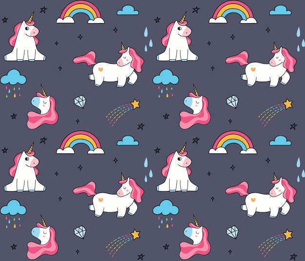 Premium Vector | Cute cartoon unicorn seamless background