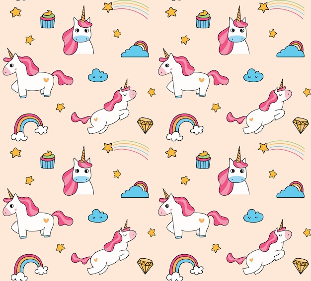 Premium Vector | Cute cartoon unicorn seamless background