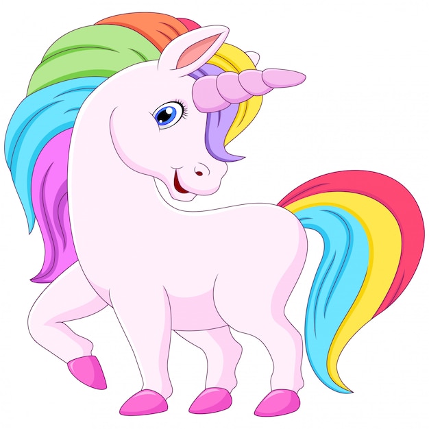 Cute Cartoon Unicorn With Rainbow Mane Premium Vector
