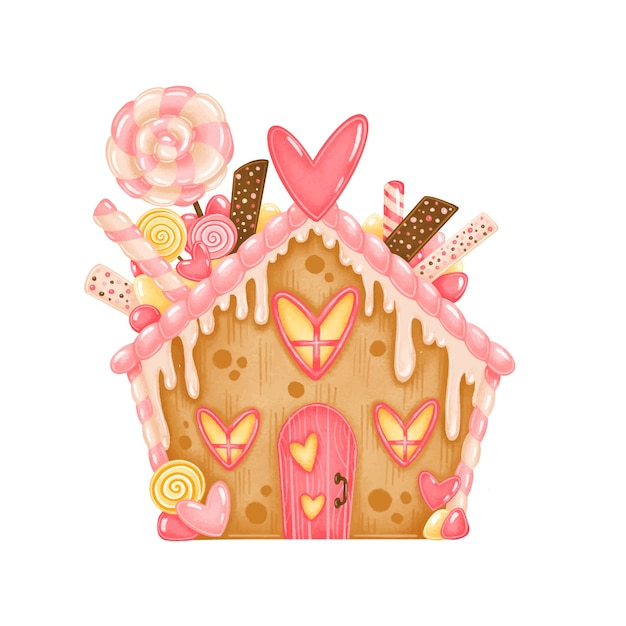 Premium Vector | Cute cartoon valentine's day gingerbread house ...