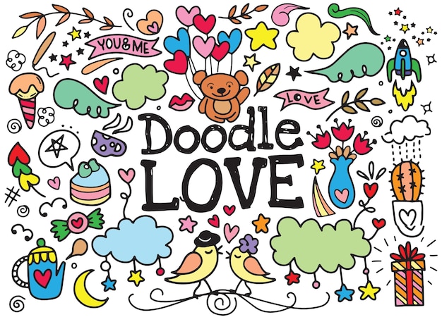プレミアムベクター かわいい漫画ベクトル手描きのdoodle Loveイラスト