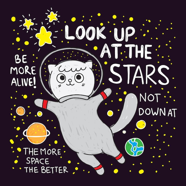 Premium Vector | Cute cat astronaut hand drawn for t shirt