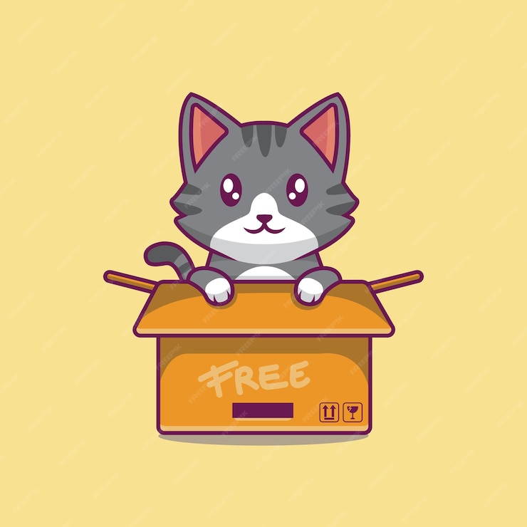 Premium Vector | Cute cat in box cartoon illustration