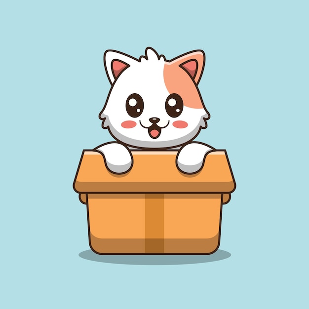 Premium Vector | Cute cat in box icon illustration