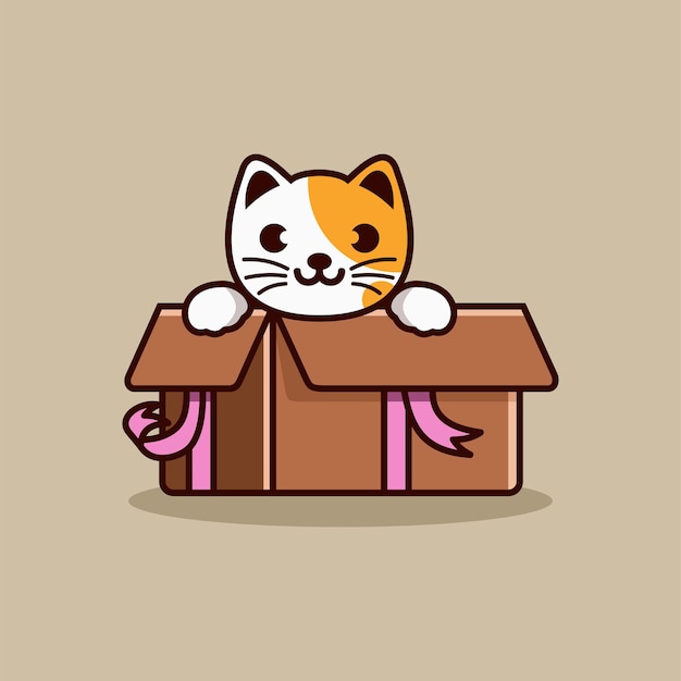 Premium Vector | Cute cat in box vector icon illustration with cartoon ...