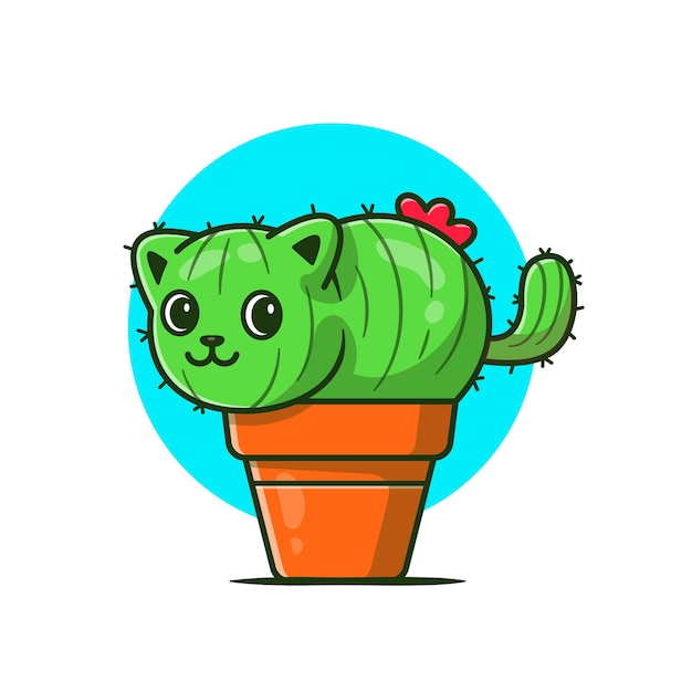 Premium Vector | Cute cat cactus cartoon icon illustration.