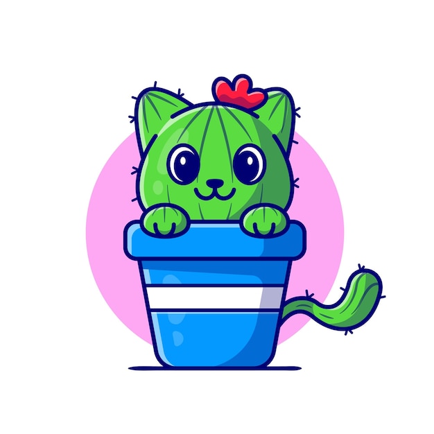 Free Vector | Cute cat cactus cartoon icon illustration.