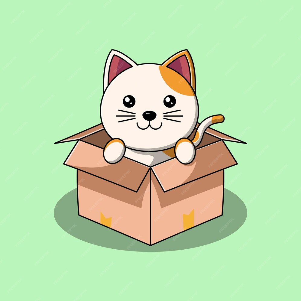 Premium Vector | Cute cat in a cardboard box vector illustration