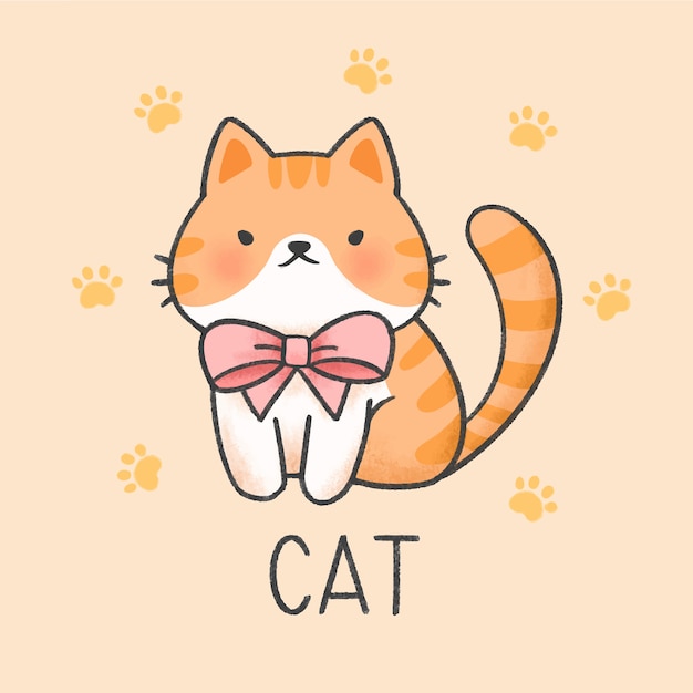 Premium Vector Cute Cat Cartoon Hand Drawn Style