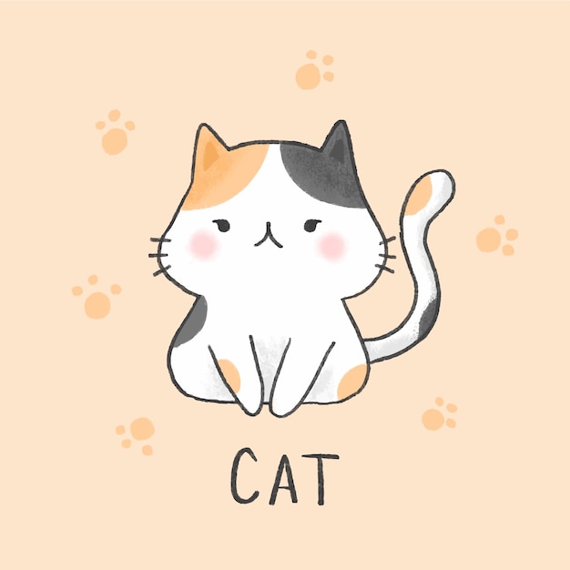 Download Cute cat cartoon hand drawn style Vector | Premium Download