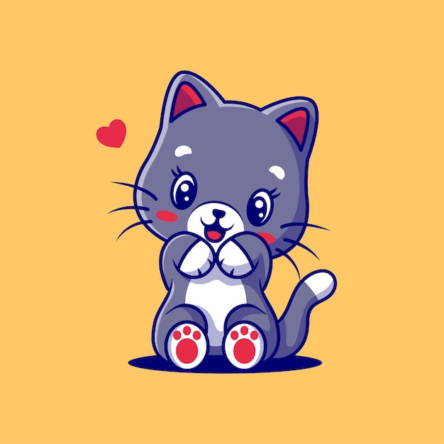 Premium Vector | Cute cat cartoon with hearts isolated on yellow