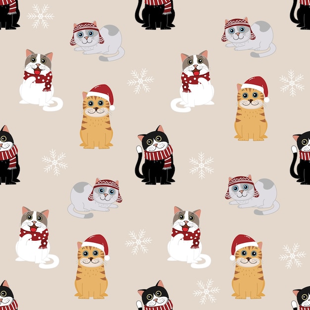 Premium Vector | Cute cat in christmas costume pattern