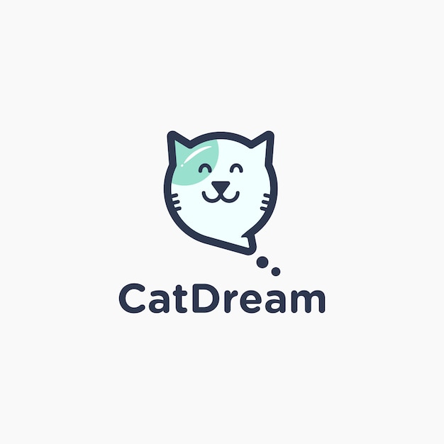 Premium Vector | Cute cat dream cartoon with bubble talk logo design