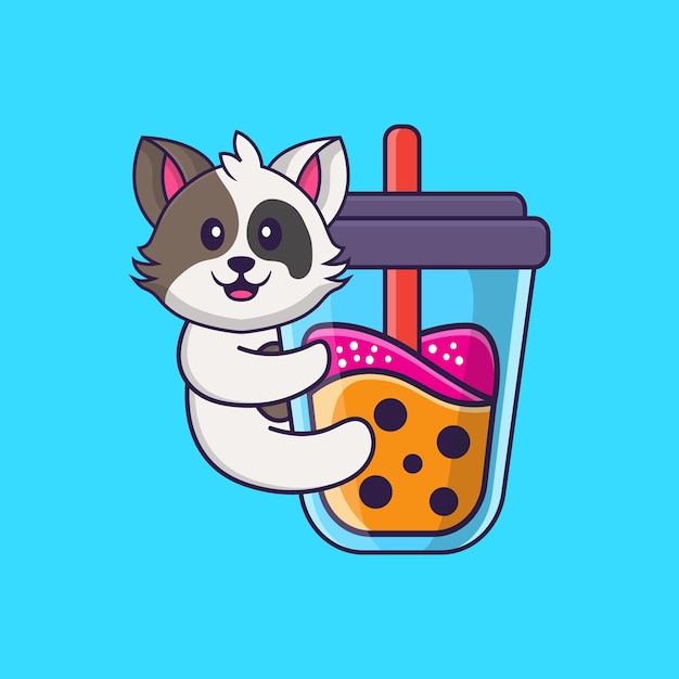 Premium Vector | Cute cat drinking boba milk tea animal cartoon concept ...