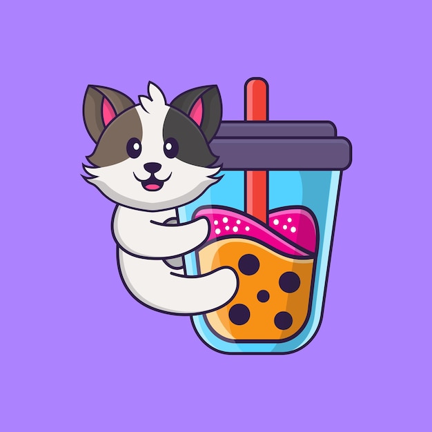 Premium Vector | Cute cat drinking boba milk tea animal cartoon concept ...