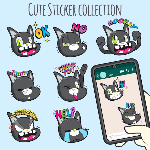 Premium Vector | Cute cat emoji sticker collections