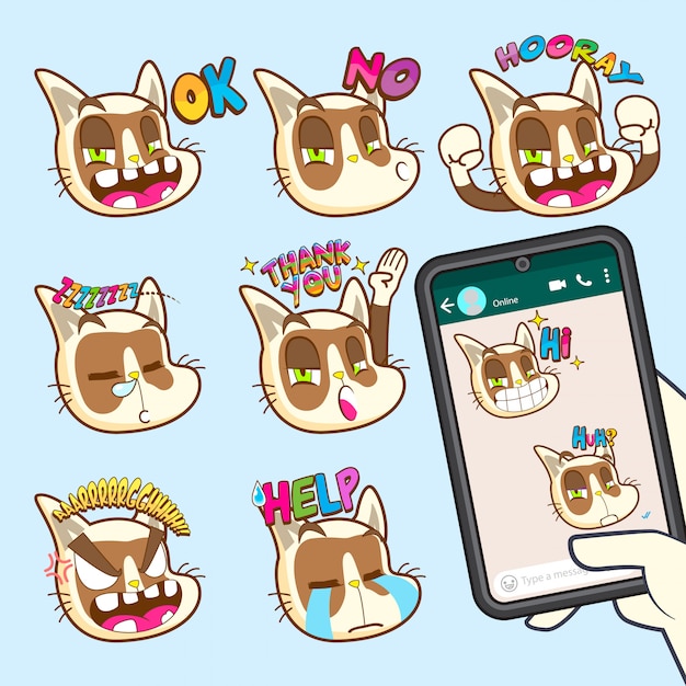Premium Vector | Cute cat emoji sticker collections
