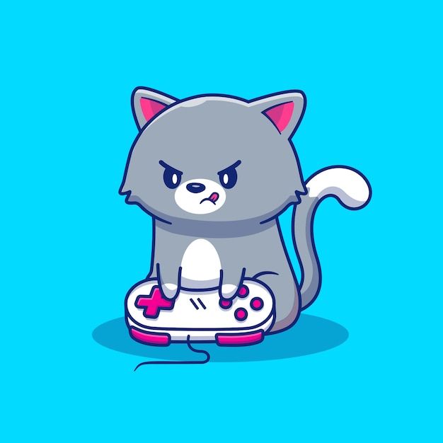 かわいい猫のゲームアイコンイラスト 分離された動物ゲームアイコンコンセプト フラット漫画スタイル プレミアムベクター