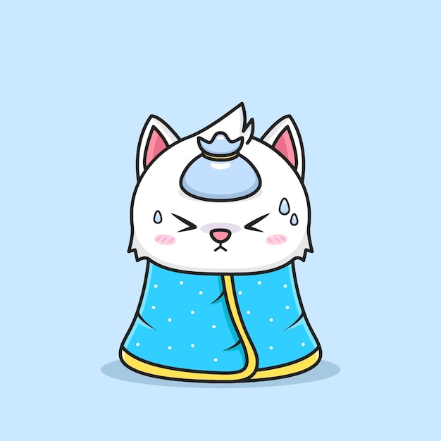 Premium Vector | Cute cat getting sick wear blanket