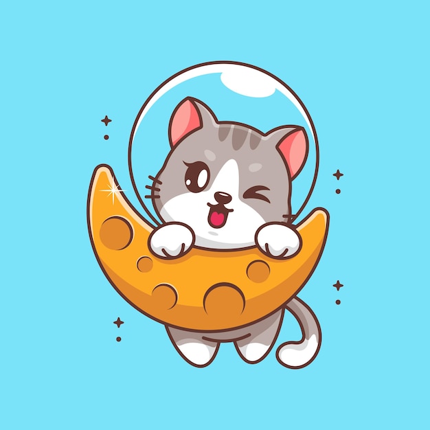 Premium Vector | Cute cat hanging on the moon cartoon