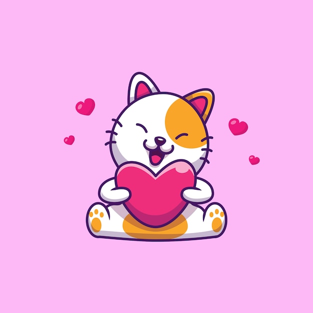 Premium Vector | Cute cat holding love heart